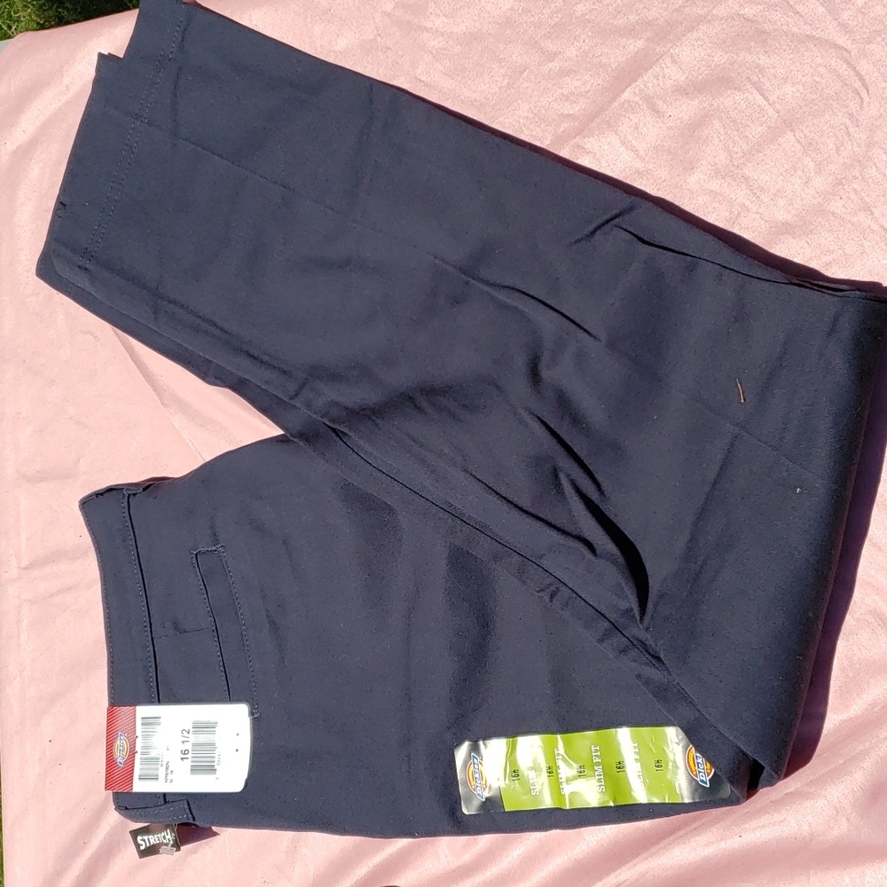 Dickies Junior Navy Blue Slim Fit Uniform Pants | Size 16 1/2